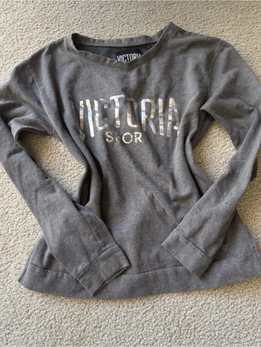 Victoria's Secret Gray Crewneck Sweatshirt with Metallic Logo long sleeve
